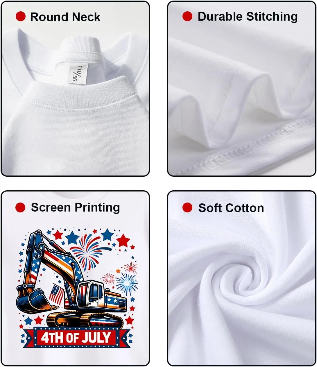 Toddler Boys 4th of July Shirt, Girls Kids USA Red White and Blue Shirts, American Flag Independence Day Tee 2-8T