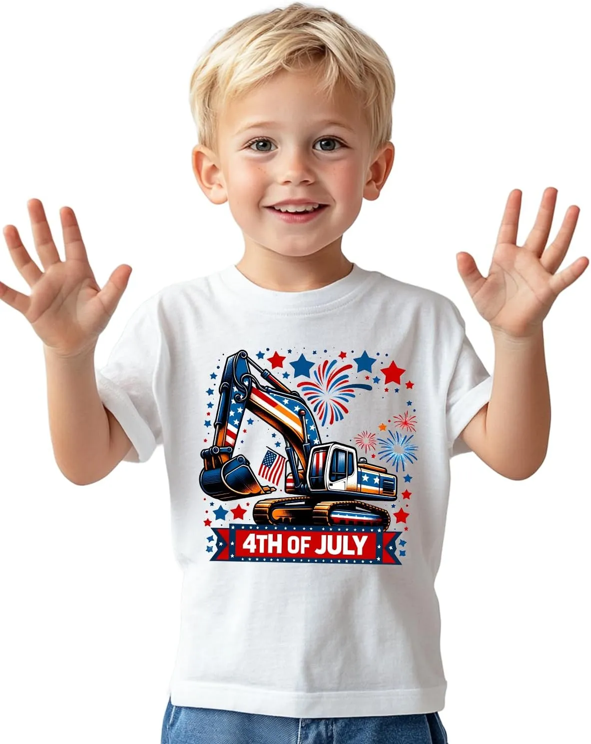 Toddler Boys 4th of July Shirt, Girls Kids USA Red White and Blue Shirts, American Flag Independence Day Tee 2-8T