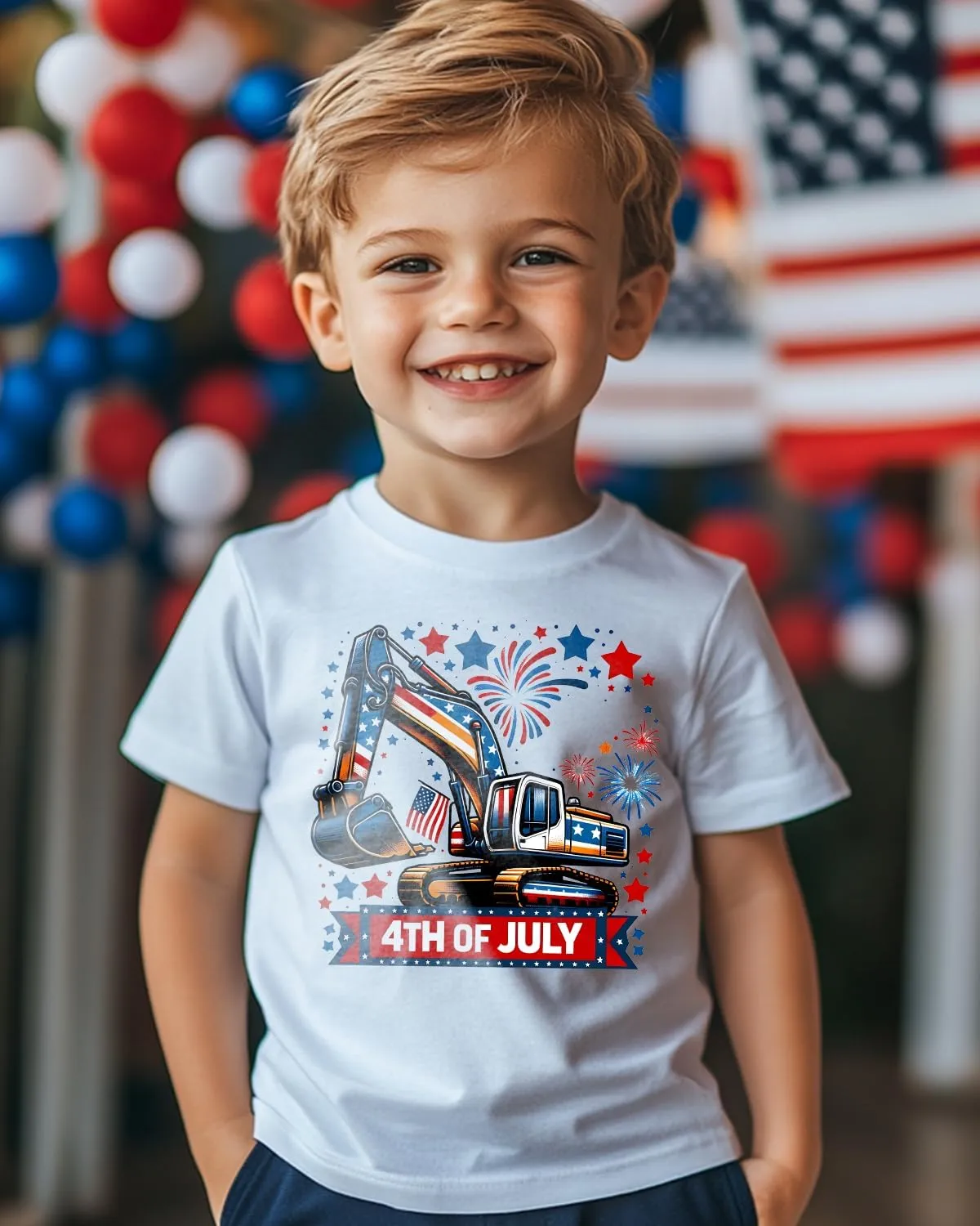 Toddler Boys 4th of July Shirt, Girls Kids USA Red White and Blue Shirts, American Flag Independence Day Tee 2-8T