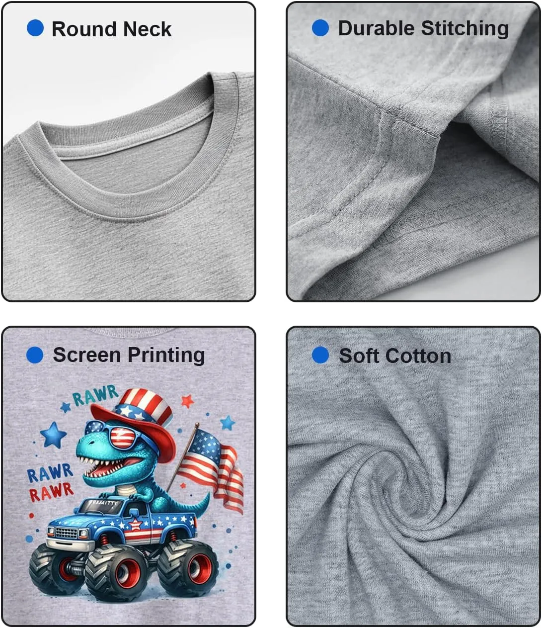 Toddler Boys 4th of July Shirt, Girls Kids USA Red White and Blue Shirts, American Flag Independence Day Tee 2-8T