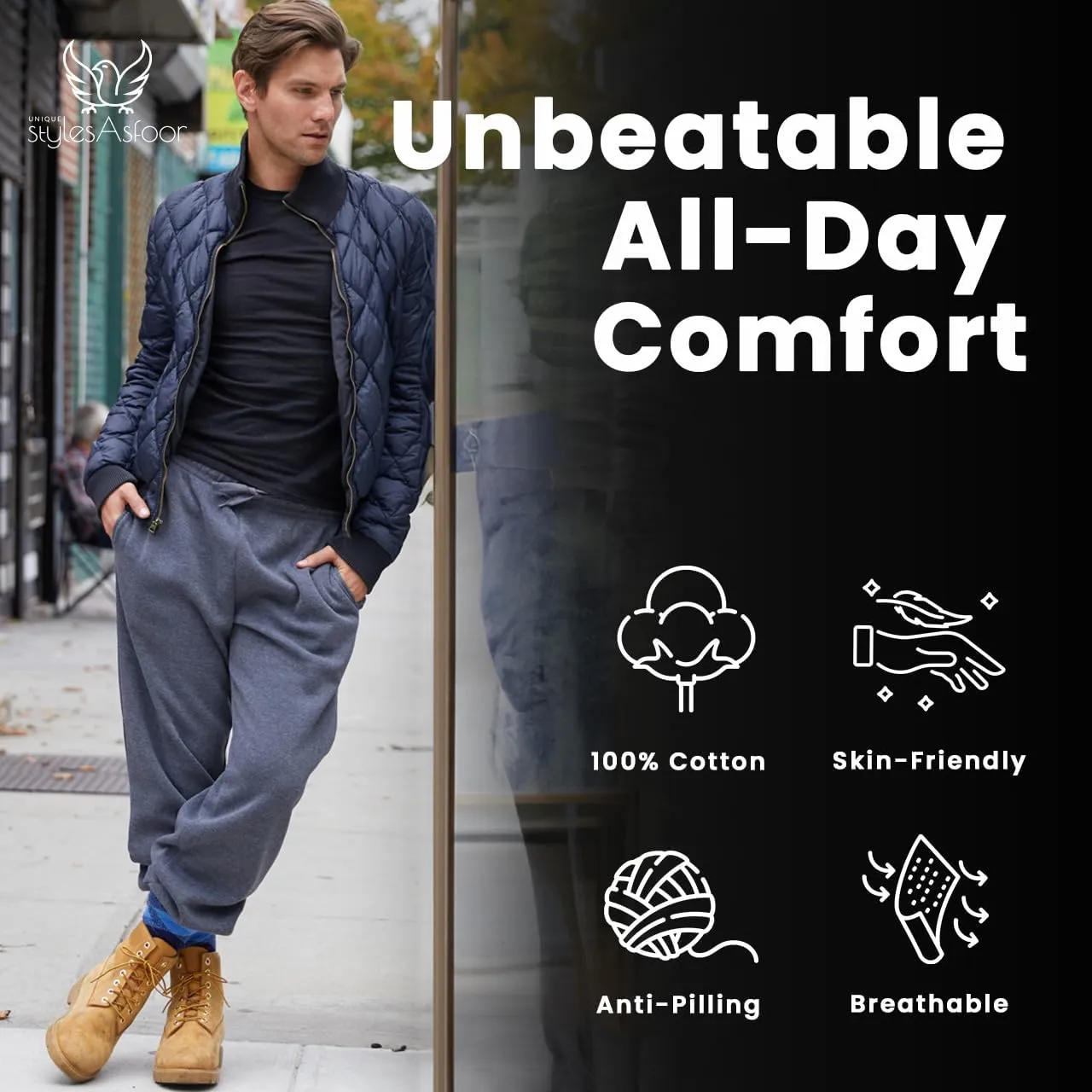 UNIQUE STYLES ASFOOR Elastic Bottom Baggy Sweatpants for Men, Workout Fleece Sweat Pants with Pockets