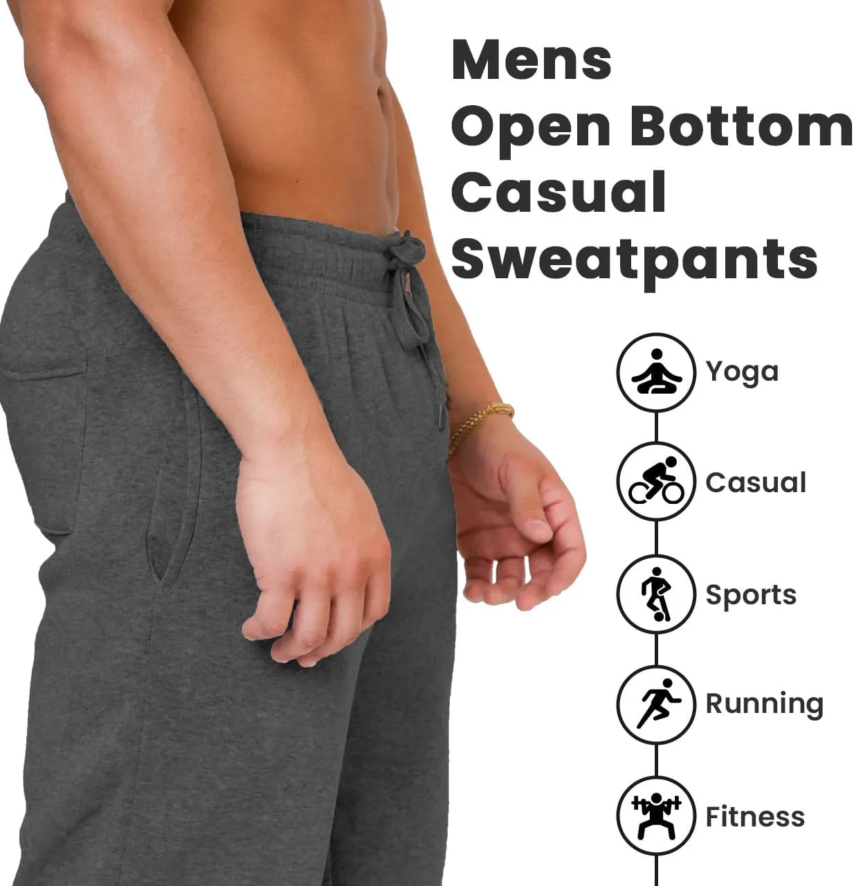UNIQUE STYLES ASFOOR Elastic Bottom Baggy Sweatpants for Men, Workout Fleece Sweat Pants with Pockets