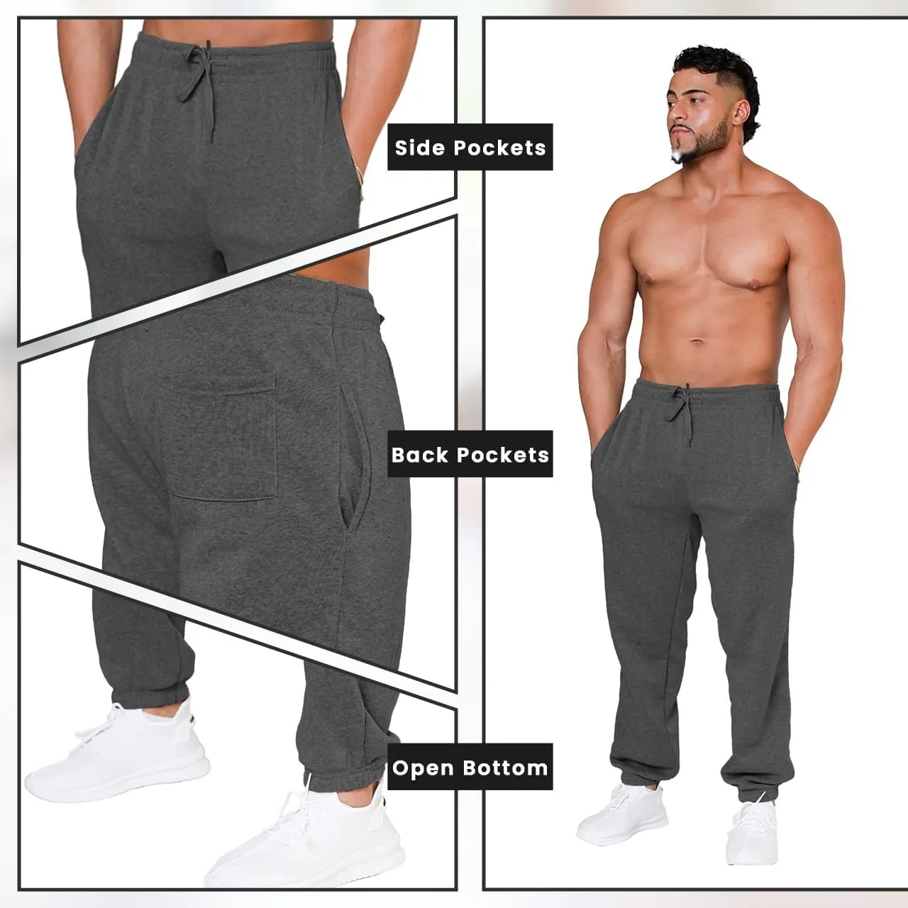 UNIQUE STYLES ASFOOR Elastic Bottom Baggy Sweatpants for Men, Workout Fleece Sweat Pants with Pockets
