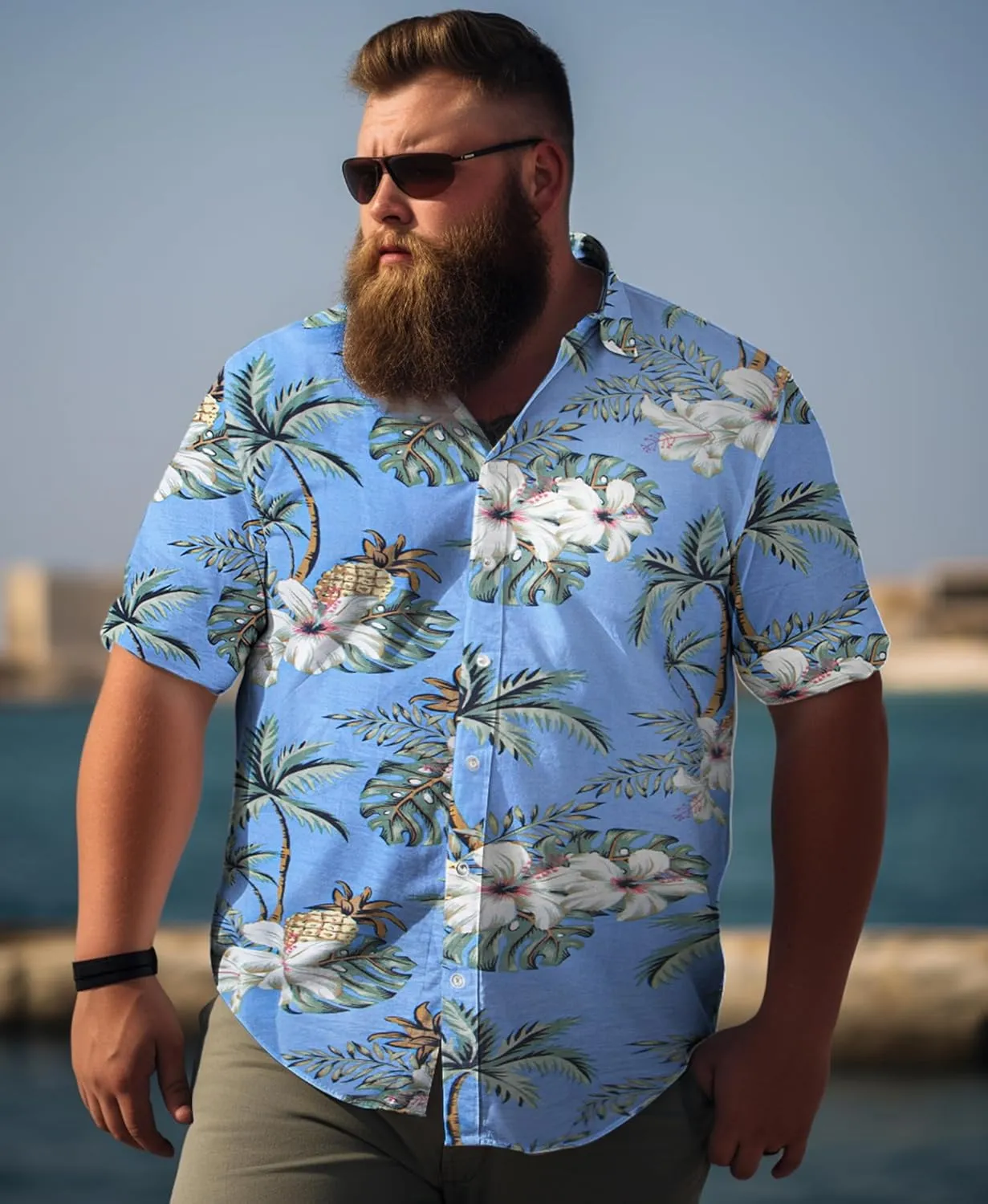 Weecreeture Big and Tall Men's Hawaiian Shirt - Short Sleeve, Tropical Floral Button Down Casual Summer Beach Shirt