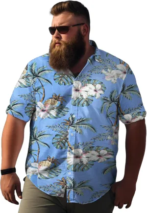 Weecreeture Big and Tall Men's Hawaiian Shirt - Short Sleeve, Tropical Floral Button Down Casual Summer Beach Shirt