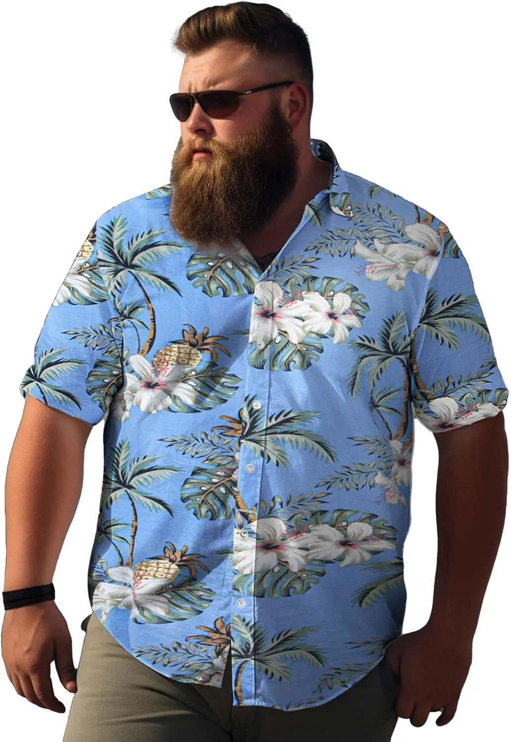 Weecreeture Big and Tall Men's Hawaiian Shirt - Short Sleeve, Tropical Floral Button Down Casual Summer Beach Shirt