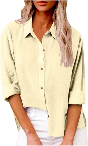 Women Oversized Button Down Gauze Dress Shirts Drop Shoulder Office Blouse Long Sleeve Boyfriend Shirts with Pocket