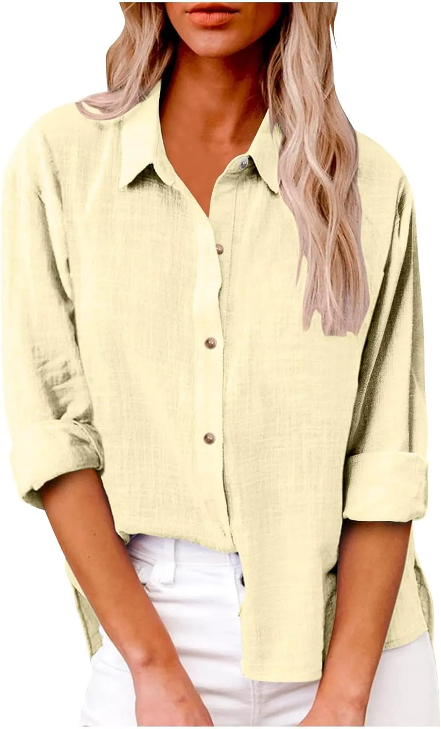 Women Oversized Button Down Gauze Dress Shirts Drop Shoulder Office Blouse Long Sleeve Boyfriend Shirts with Pocket