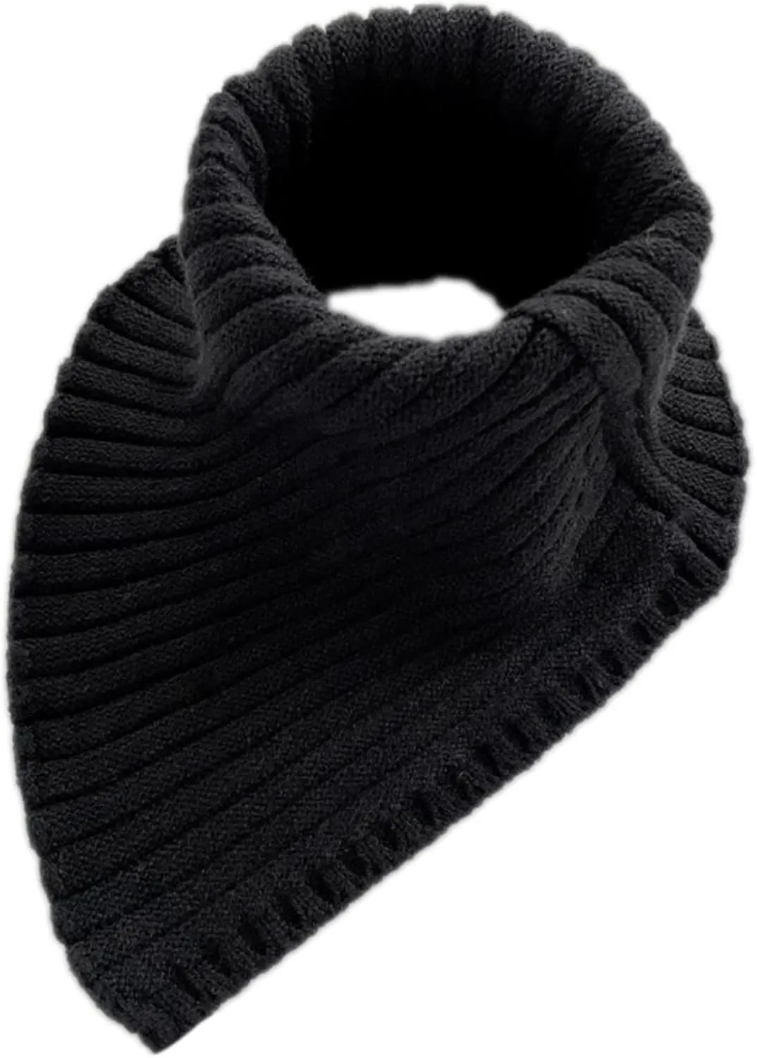 Women Winter Rib Knit Turtleneck Faux Collar Solid Color Detachable Triangular Scarf Wrap Windproof Neck Warmer, as the pic show, Black