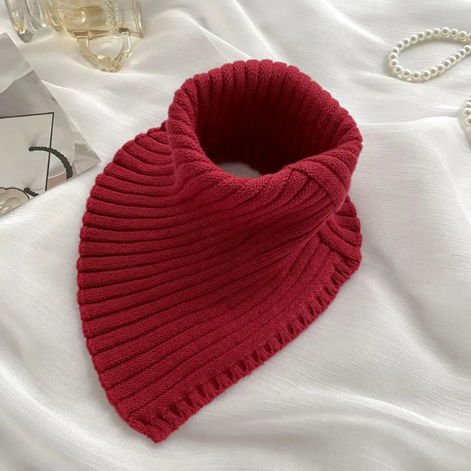 Women Winter Rib Knit Turtleneck Faux Collar Solid Color Detachable Triangular Scarf Wrap Windproof Neck Warmer, as the pic show, Black