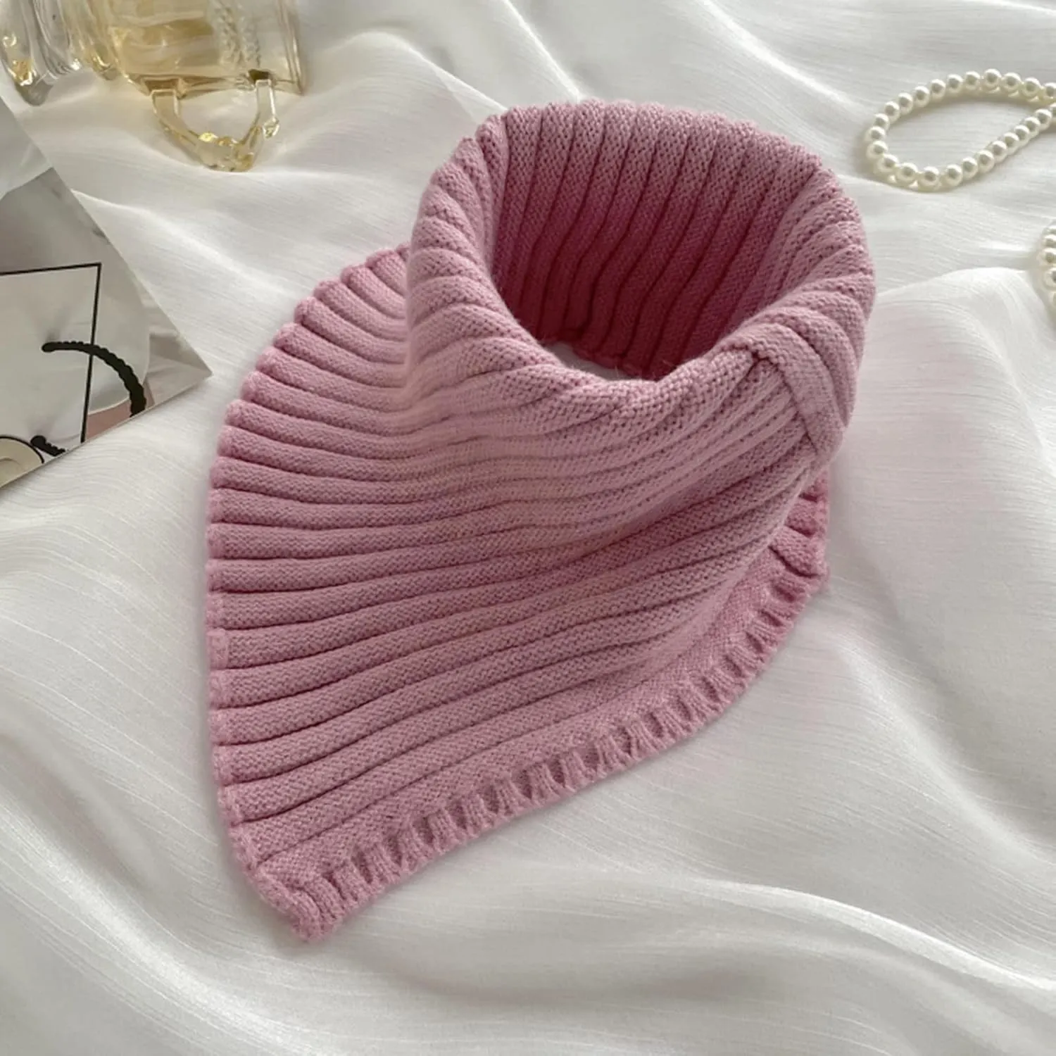 Women Winter Rib Knit Turtleneck Faux Collar Solid Color Detachable Triangular Scarf Wrap Windproof Neck Warmer, as the pic show, Black