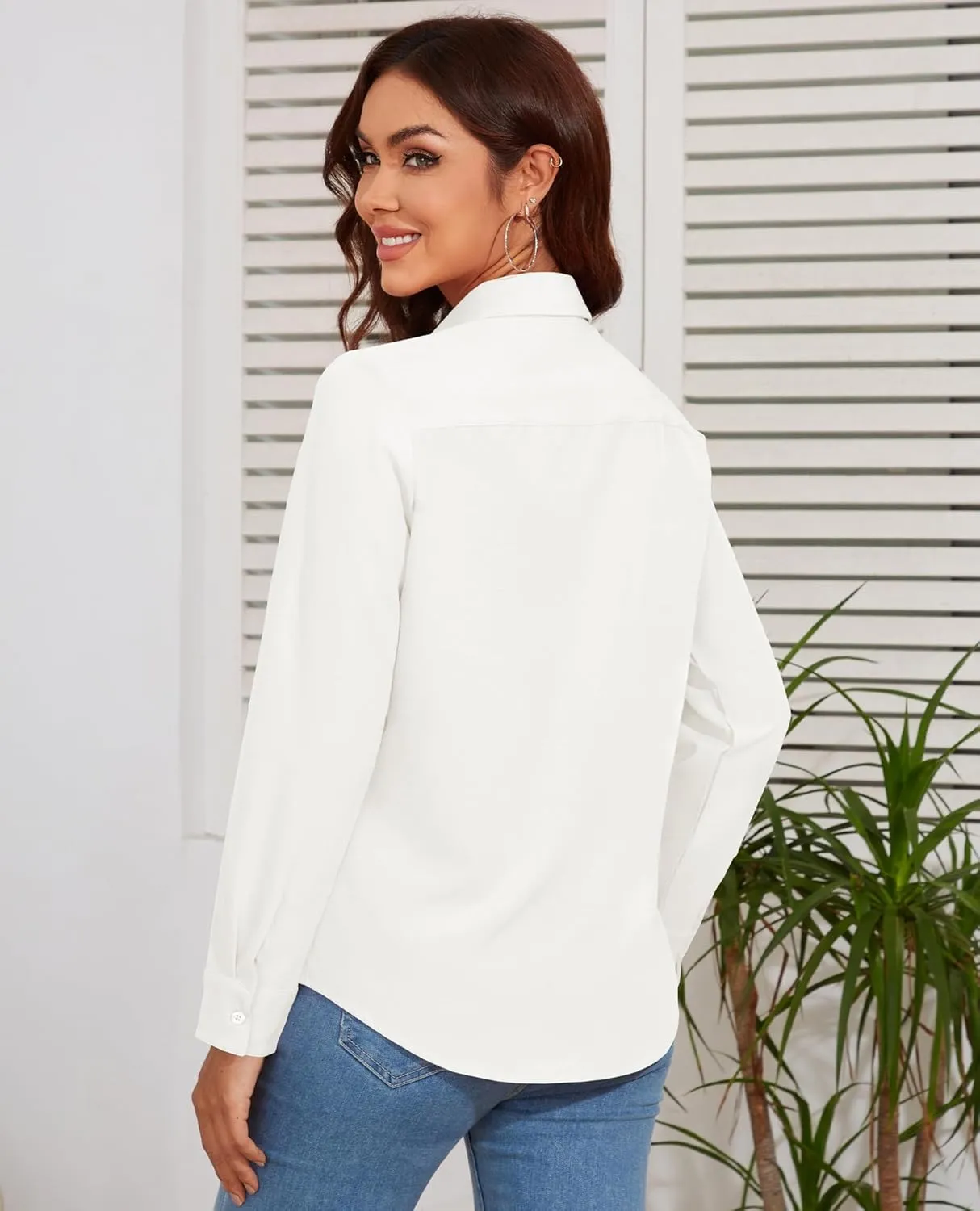 Women's Button Down Blouse Long Sleeve Dress Shirts for Work Office Business Casual Chiffon Tops