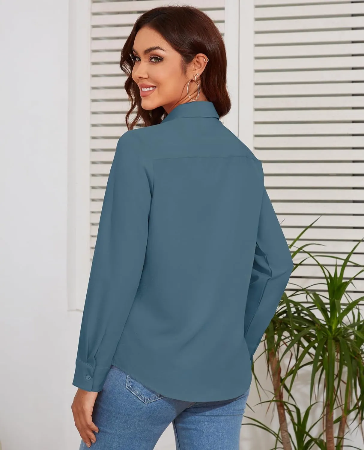 Women's Button Down Blouse Long Sleeve Dress Shirts for Work Office Business Casual Chiffon Tops