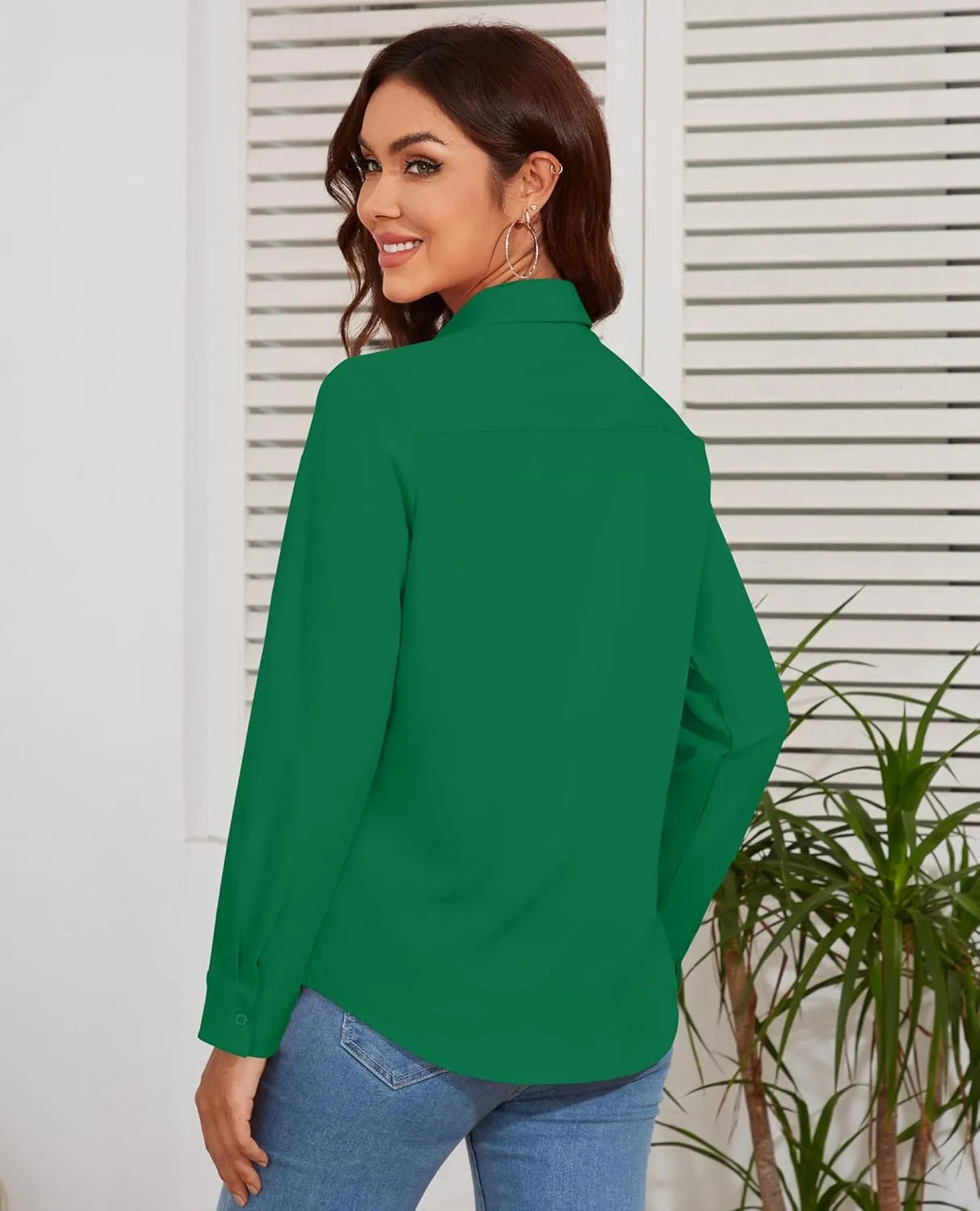 Women's Button Down Blouse Long Sleeve Dress Shirts for Work Office Business Casual Chiffon Tops