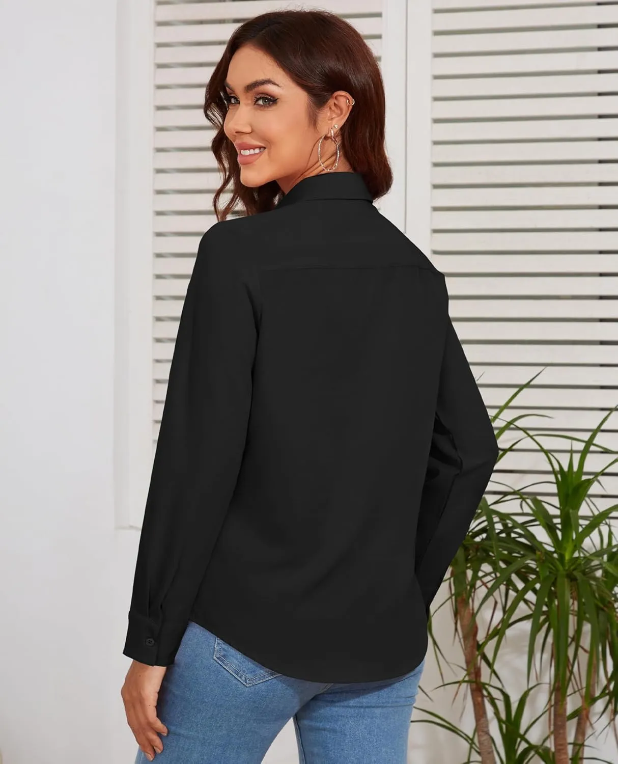 Women's Button Down Blouse Long Sleeve Dress Shirts for Work Office Business Casual Chiffon Tops