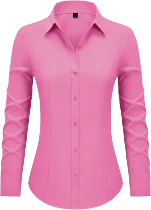 Women's Button Down Shirts Collared Fitted Dress Shirts Long Sleeve Wrinkle Free Blouse Formal Office Work Tunic Tops