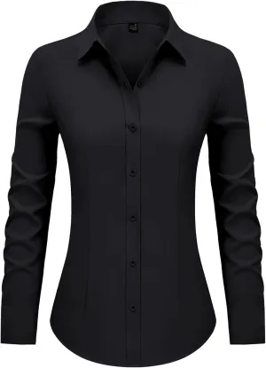 Women's Button Down Shirts Collared Fitted Dress Shirts Long Sleeve Wrinkle Free Blouse Formal Office Work Tunic Tops