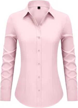 Women's Button Down Shirts Collared Fitted Dress Shirts Long Sleeve Wrinkle Free Blouse Formal Office Work Tunic Tops