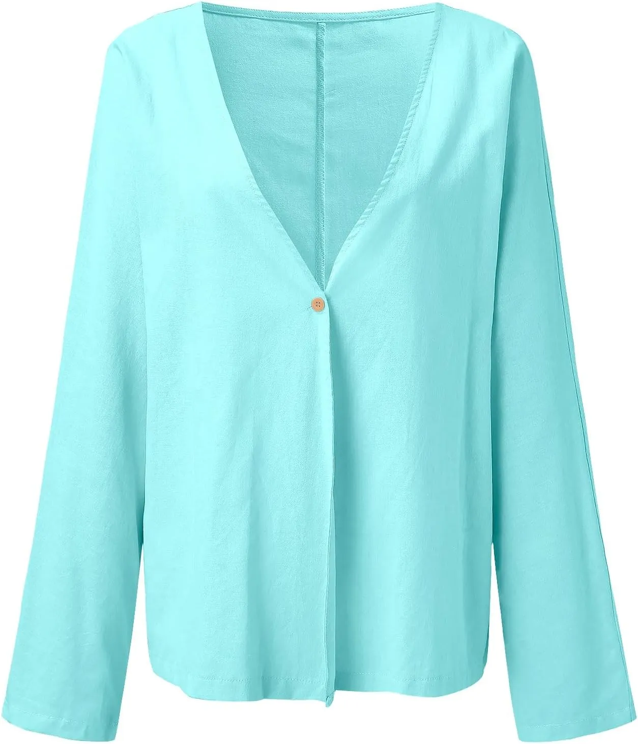 Women's Cotton Linen Cardigans Lightweight Open Front V-Neck Long Sleeve Button Cover Ups Casual Cardigan with Pocket