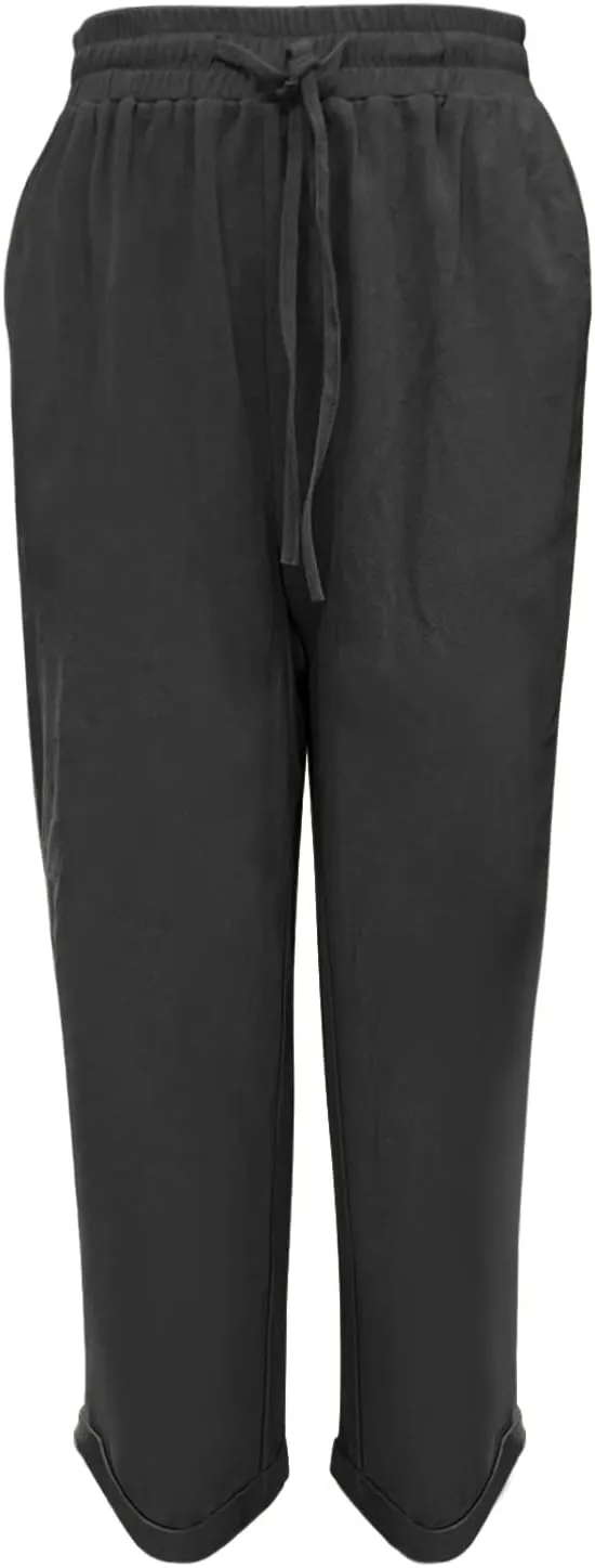 Womens Cotton Linen Pants 2025 Loose Fit Straight Leg Drawstring Summer Elastic Waist Plus Size Lounge Long Trousers
