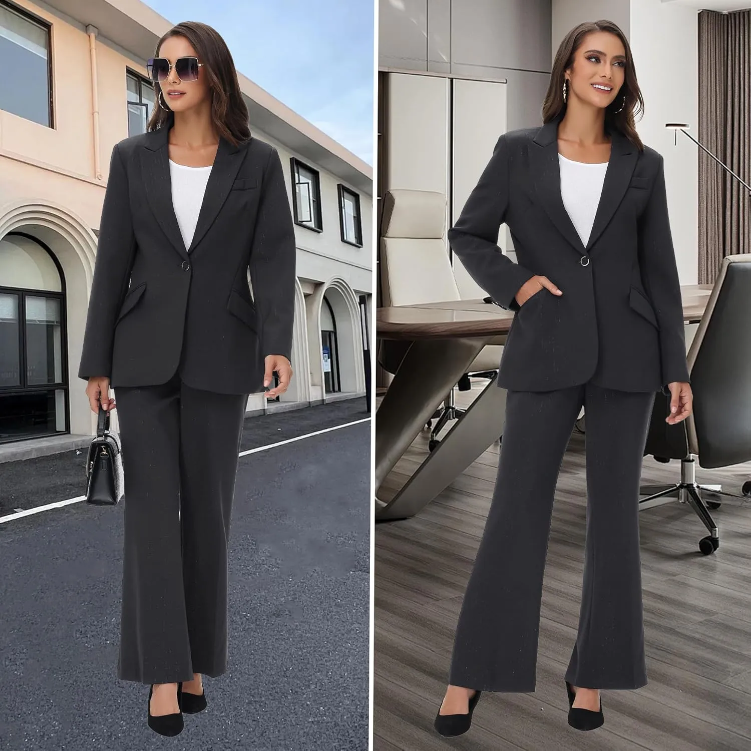 Women's Suit 2 Piece Set Pinstripe Blazer and Bootcut Dressy Pants Set for Work Office Business Outfits