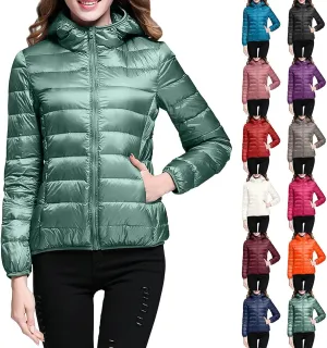 Womens Warm Lightweight Puffer Jackets Fashion Solid Color Waterproof Quilted Coats White Duck Down Casual Outerwears