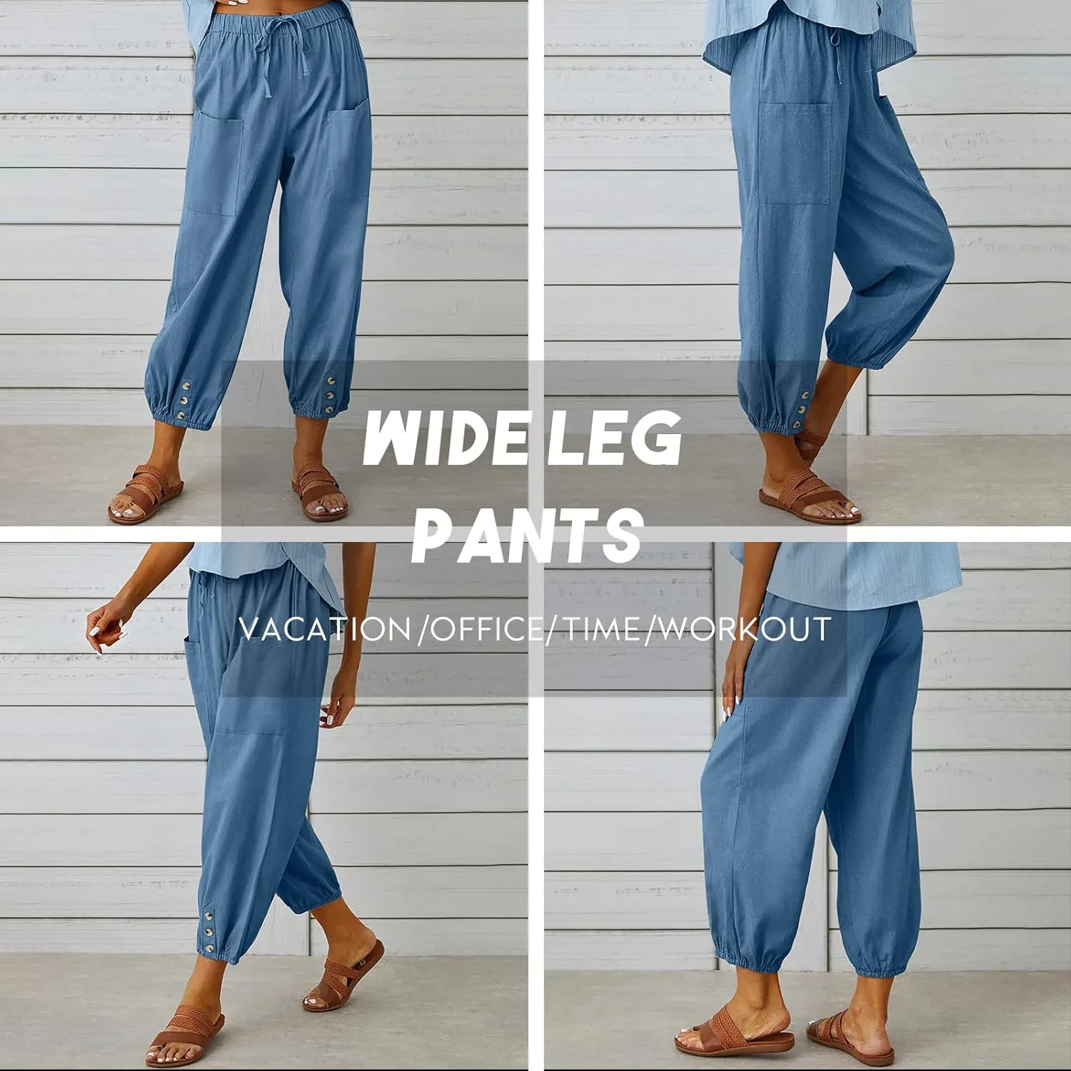 WROLEM Women's High Waist Capri Pants with Pockets Wide Leg Cropped Pants for Women - Black - Small