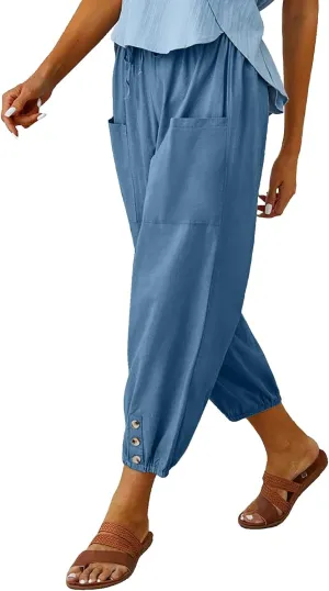 WROLEM Women's High Waist Capri Pants with Pockets Wide Leg Cropped Pants for Women - Black - Small