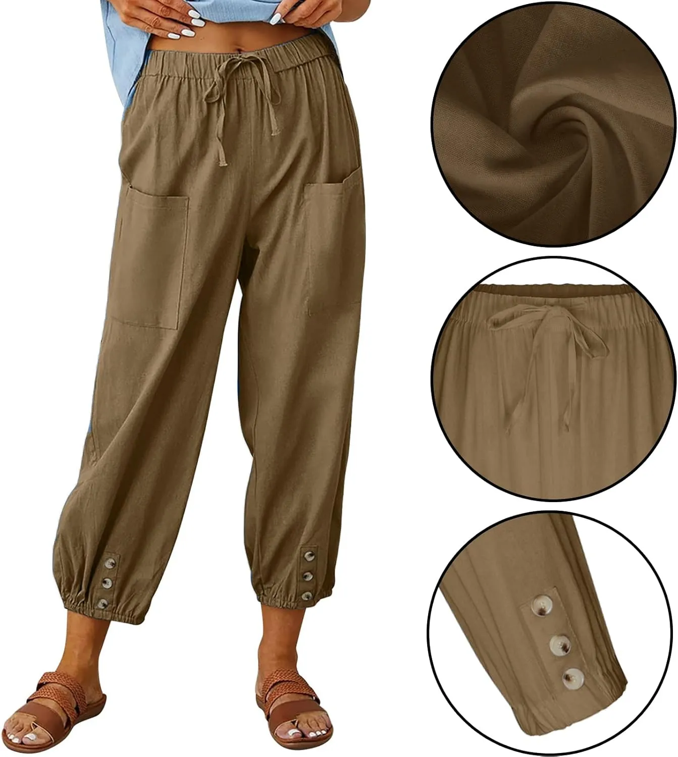 WROLEM Women's High Waist Capri Pants with Pockets Wide Leg Cropped Pants for Women - Black - Small