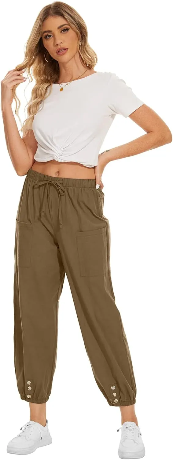 WROLEM Women's High Waist Capri Pants with Pockets Wide Leg Cropped Pants for Women - Black - Small