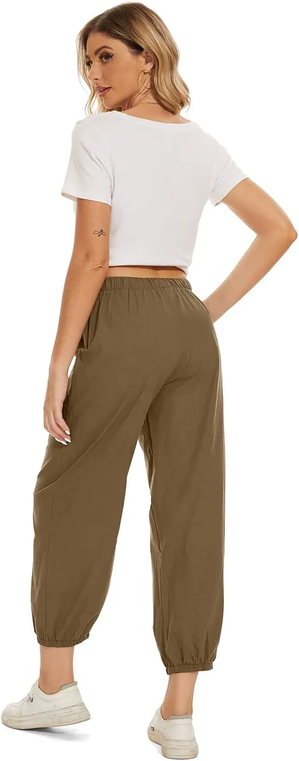 WROLEM Women's High Waist Capri Pants with Pockets Wide Leg Cropped Pants for Women - Black - Small