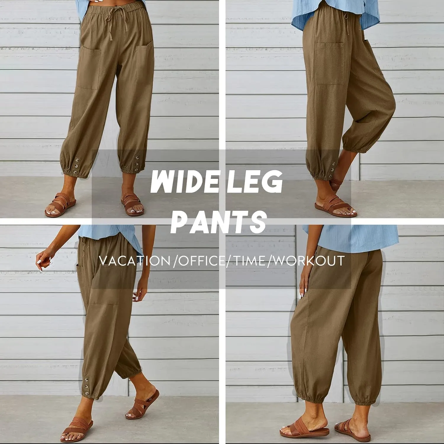 WROLEM Women's High Waist Capri Pants with Pockets Wide Leg Cropped Pants for Women - Black - Small