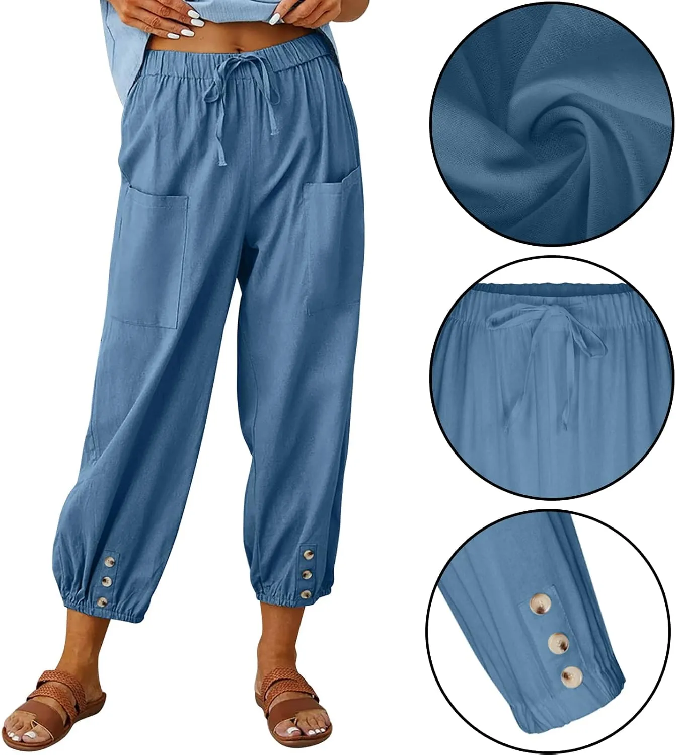 WROLEM Women's High Waist Capri Pants with Pockets Wide Leg Cropped Pants for Women - Black - Small