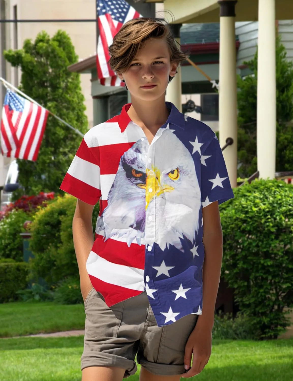 Yoimira Hawaiian Shirts for Boys, Button Down Short Sleeve Tropical Print, Kids Summer Beachwear Tops 7-14 Years