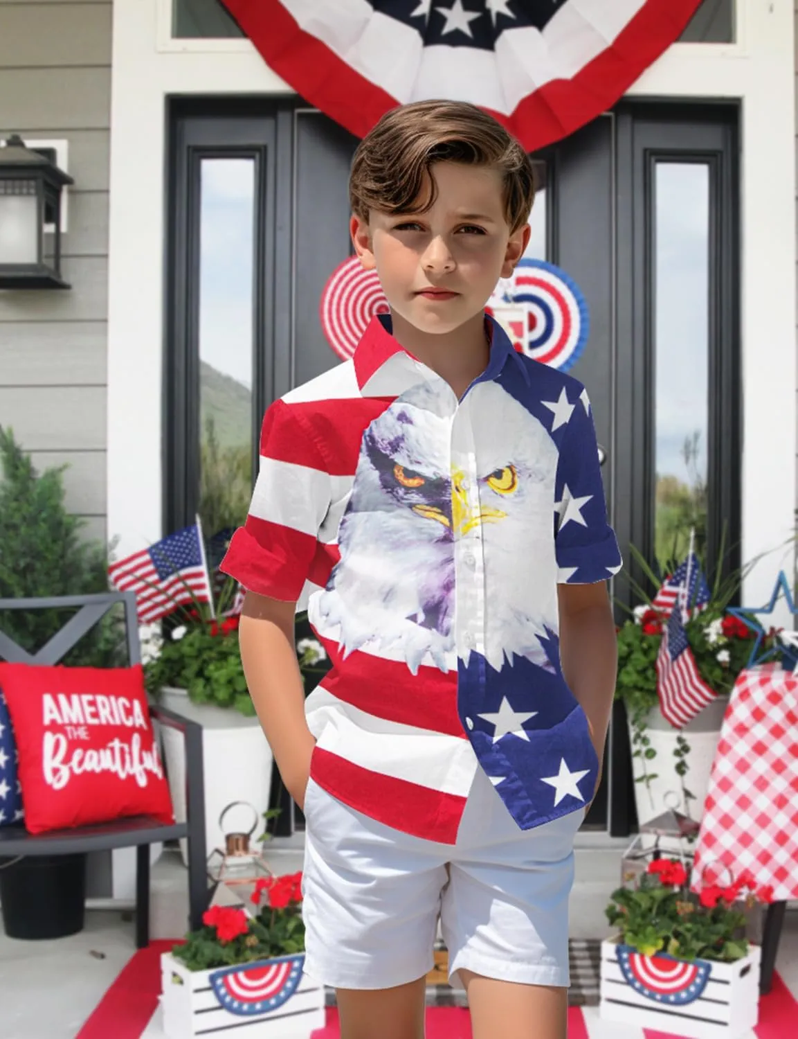 Yoimira Hawaiian Shirts for Boys, Button Down Short Sleeve Tropical Print, Kids Summer Beachwear Tops 7-14 Years