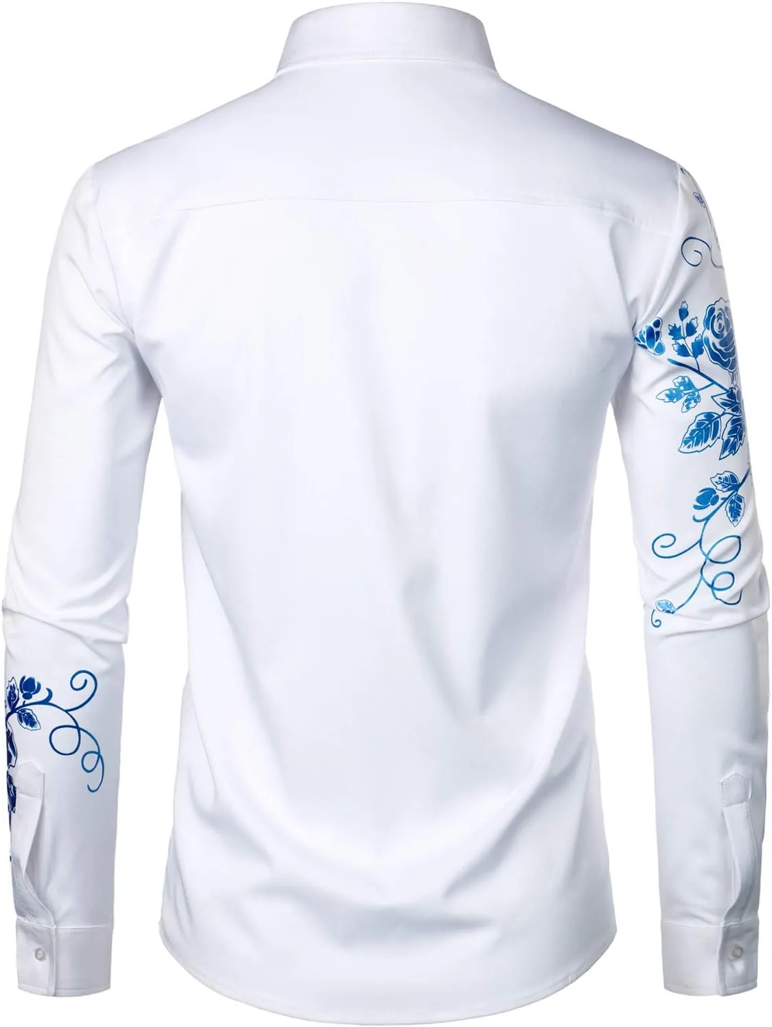 ZEROYAA Men's Hipster Rose Floral Printed Slim Fit Long Sleeve Button Up Party Dress Shirts