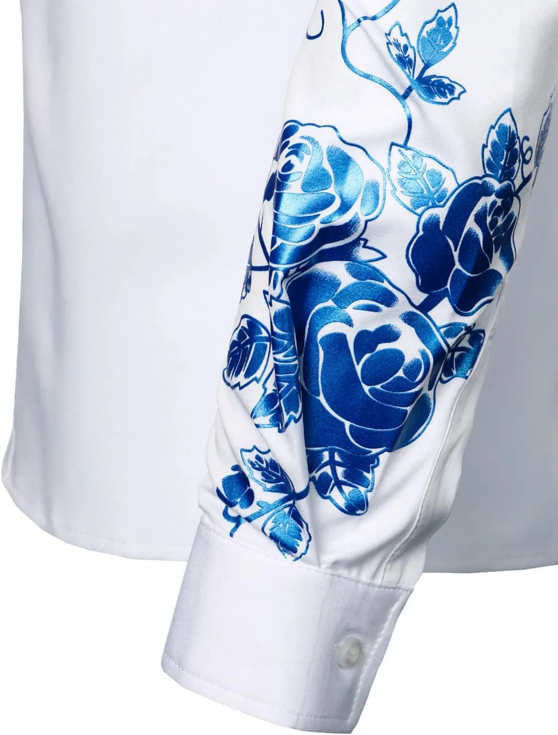 ZEROYAA Men's Hipster Rose Floral Printed Slim Fit Long Sleeve Button Up Party Dress Shirts