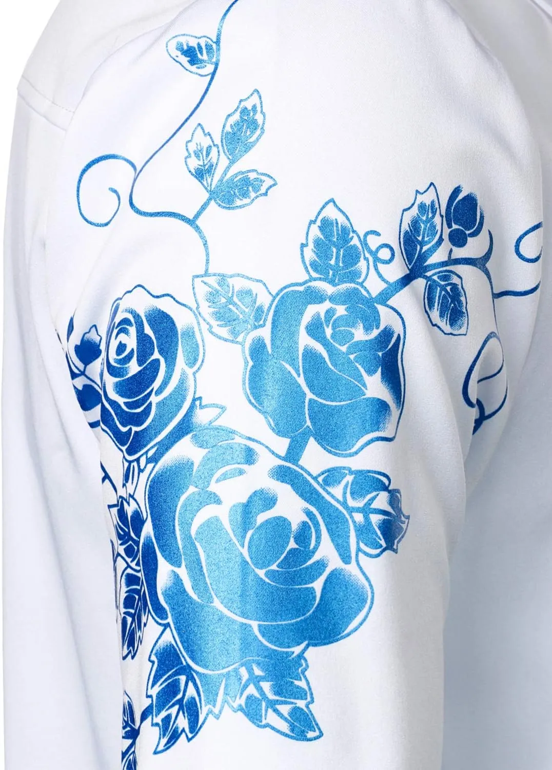 ZEROYAA Men's Hipster Rose Floral Printed Slim Fit Long Sleeve Button Up Party Dress Shirts