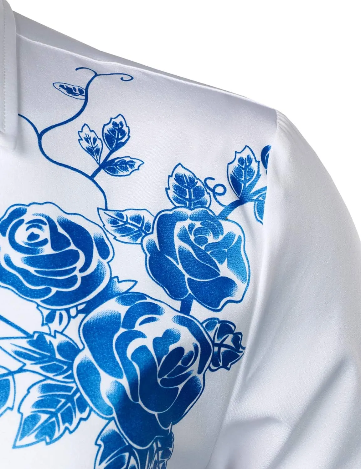 ZEROYAA Men's Hipster Rose Floral Printed Slim Fit Long Sleeve Button Up Party Dress Shirts
